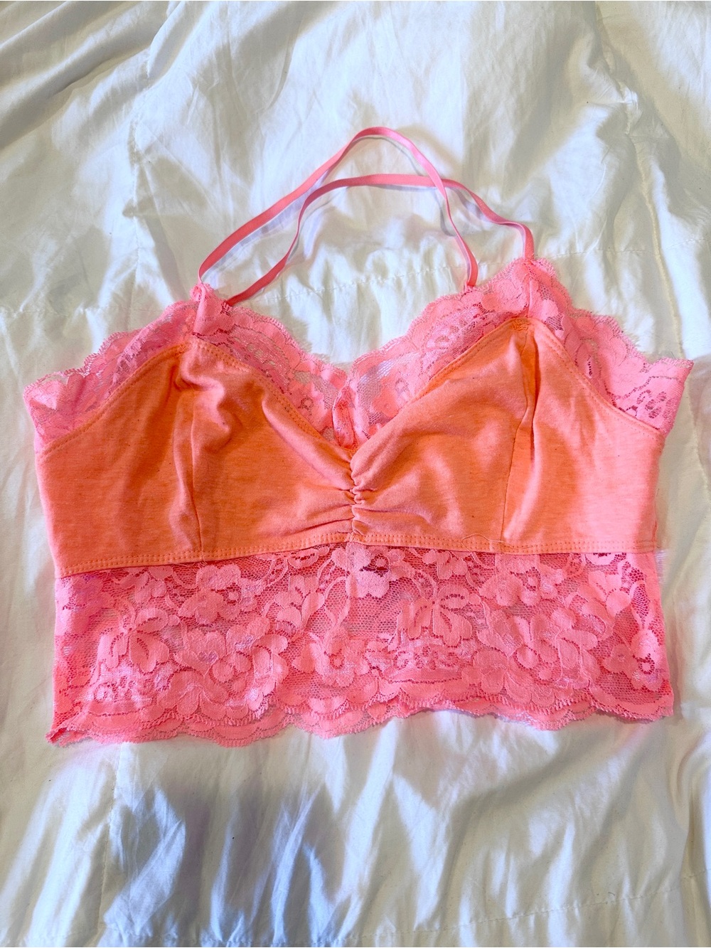 Pink Lace-Trim Bralette Crop Top
